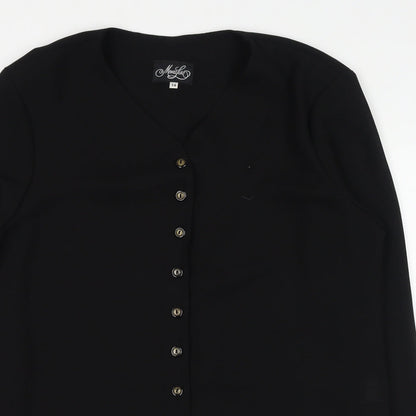 Mona Lisa Womens Black Polyester Basic Button-Up Size 14 V-Neck
