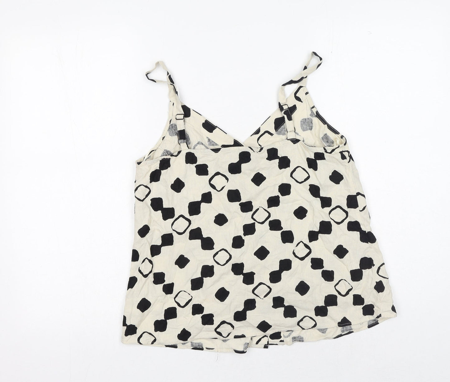 F&F Womens White Geometric Linen Basic Tank Size 10 V-Neck