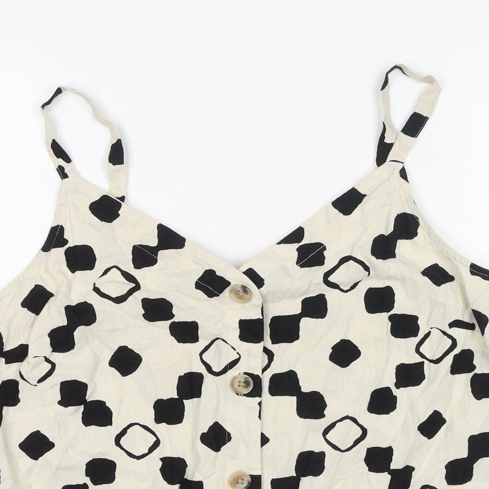 F&F Womens White Geometric Linen Basic Tank Size 10 V-Neck