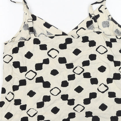 F&F Womens White Geometric Linen Basic Tank Size 10 V-Neck