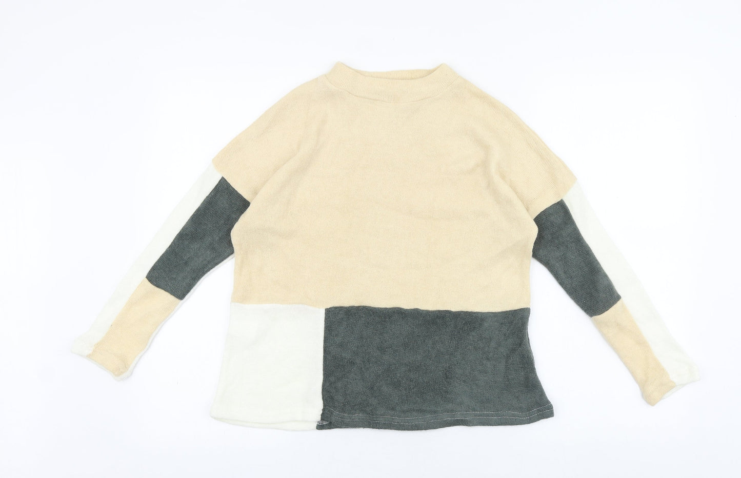Preworn Womens Beige Boat Neck Polyester Pullover Jumper Size S - Colourblock