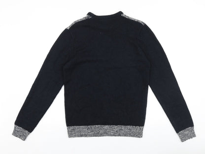 Cedar Wood State Mens Black Round Neck Acrylic Pullover Jumper Size XS