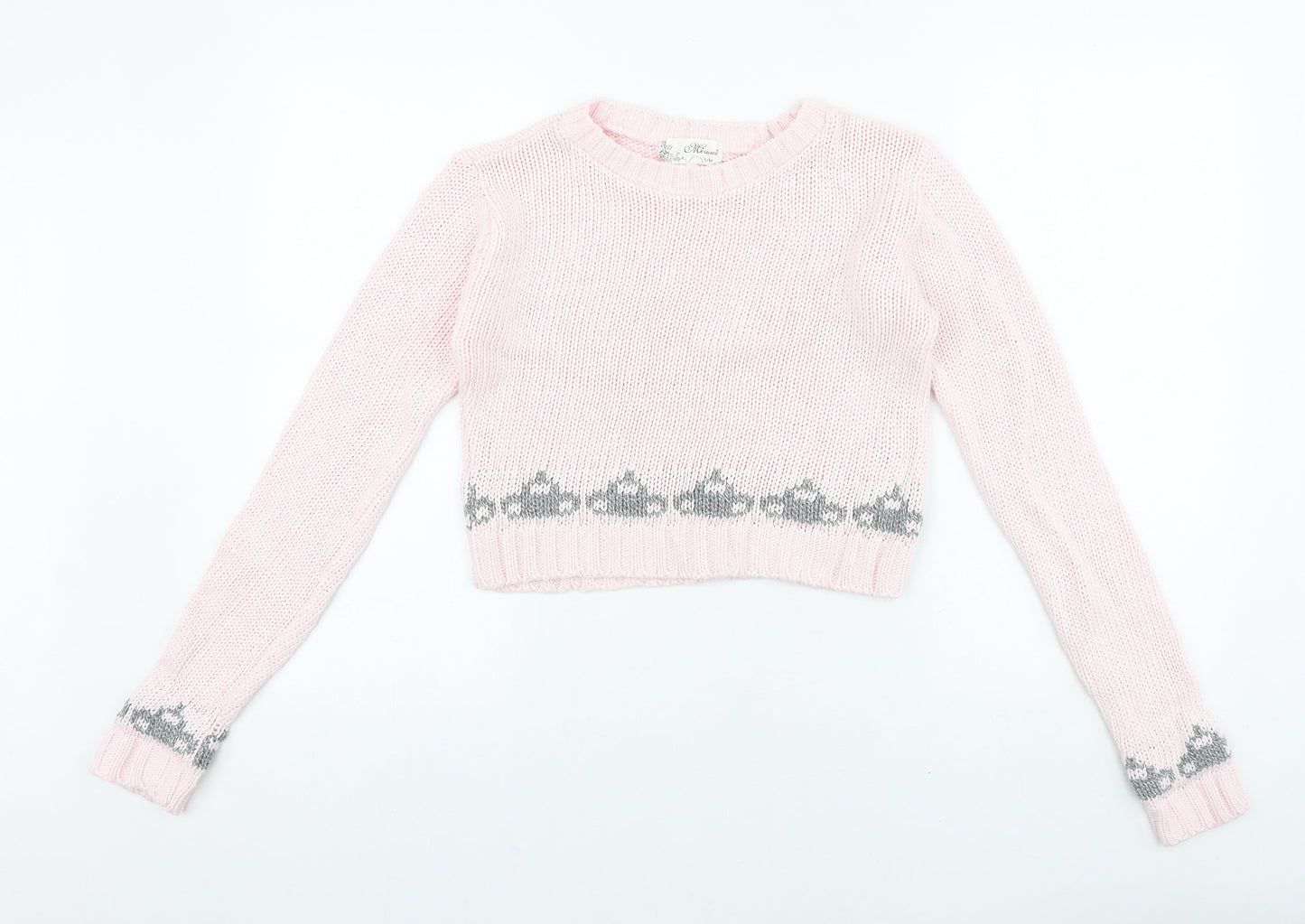 Mirumi Womens Pink Round Neck Acrylic Pullover Jumper Size S