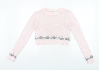 Mirumi Womens Pink Round Neck Acrylic Pullover Jumper Size S