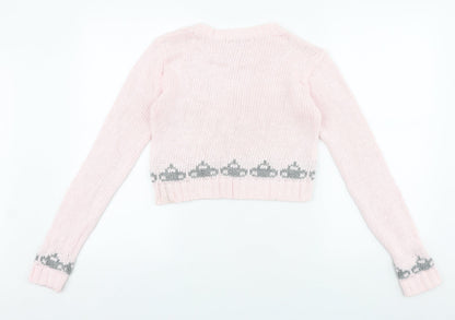 Mirumi Womens Pink Round Neck Acrylic Pullover Jumper Size S