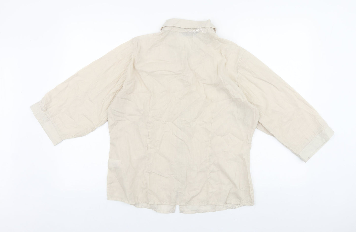 Bonmarché Womens Beige Floral 100% Cotton Basic Button-Up Size 14 Collared