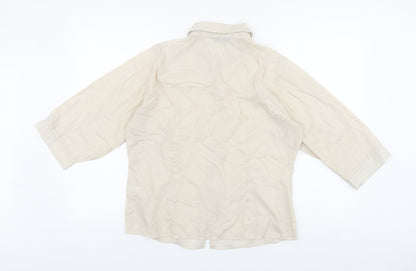 Bonmarché Womens Beige Floral 100% Cotton Basic Button-Up Size 14 Collared