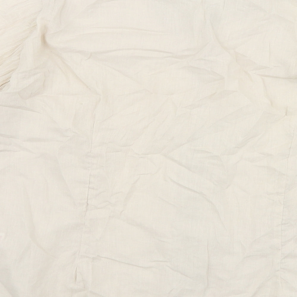 Bonmarché Womens Beige Floral 100% Cotton Basic Button-Up Size 14 Collared