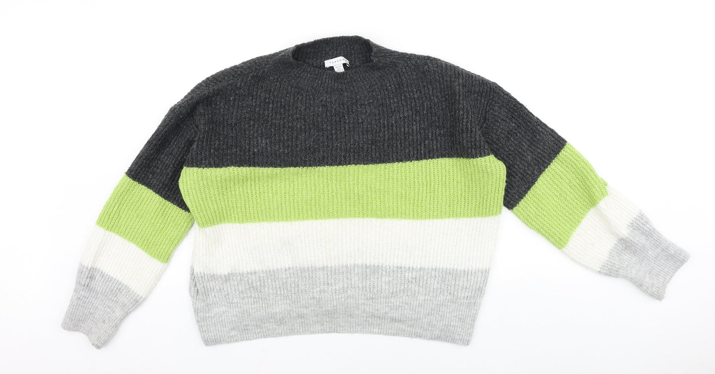 Topshop Womens Multicoloured Mock Neck Striped Acrylic Pullover Jumper Size XS