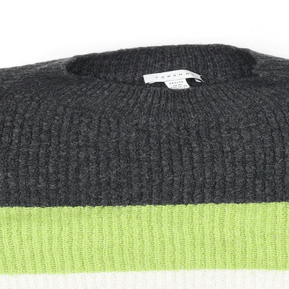 Topshop Womens Multicoloured Mock Neck Striped Acrylic Pullover Jumper Size XS