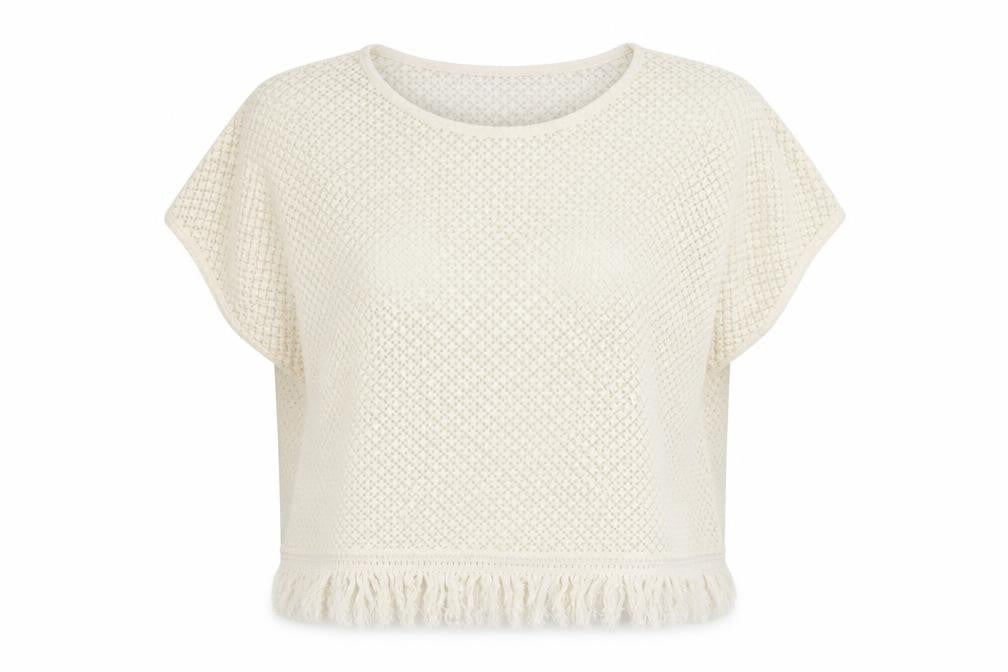 Womens UK Size XL ESMARA Ivory Cropped T-Shirt