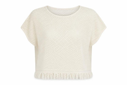 Womens UK Size XL ESMARA Ivory Cropped T-Shirt