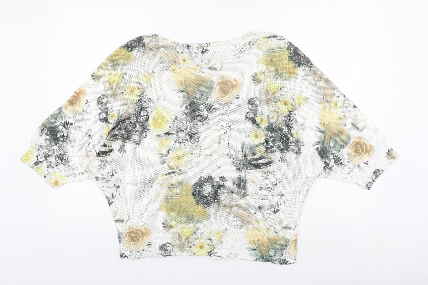 Luisa Ricci Womens White Boat Neck Floral Polyester Pullover Jumper Size S - Batwing