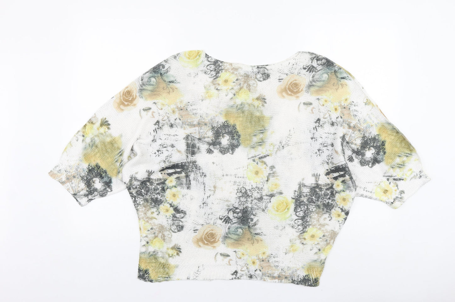 Luisa Ricci Womens White Boat Neck Floral Polyester Pullover Jumper Size S - Batwing