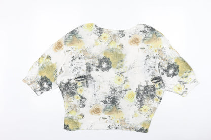 Luisa Ricci Womens White Boat Neck Floral Polyester Pullover Jumper Size S - Batwing