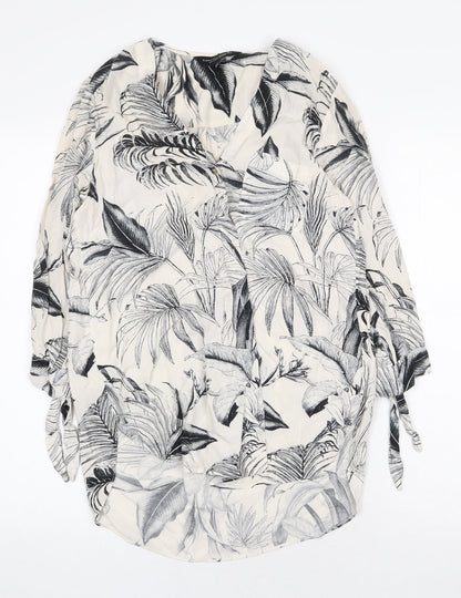 Dorothy Perkins Womens White Geometric Viscose Basic Blouse Size 8 V-Neck - Leaf Print