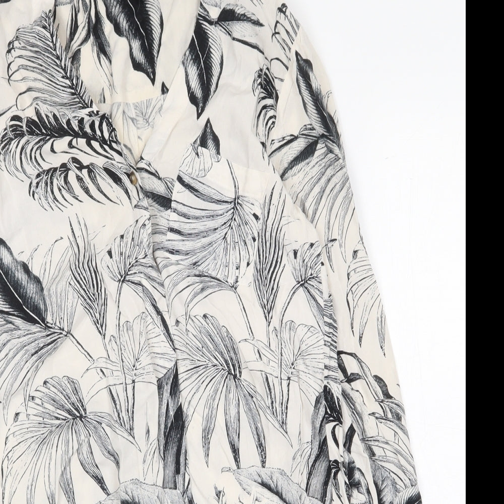 Dorothy Perkins Womens White Geometric Viscose Basic Blouse Size 8 V-Neck - Leaf Print