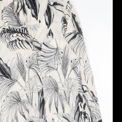 Dorothy Perkins Womens White Geometric Viscose Basic Blouse Size 8 V-Neck - Leaf Print