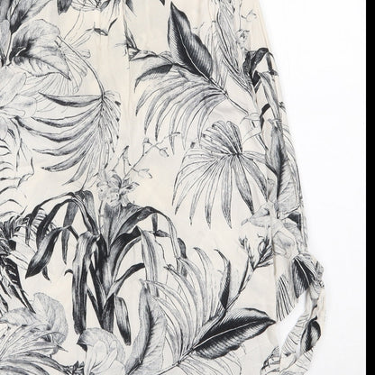 Dorothy Perkins Womens White Geometric Viscose Basic Blouse Size 8 V-Neck - Leaf Print