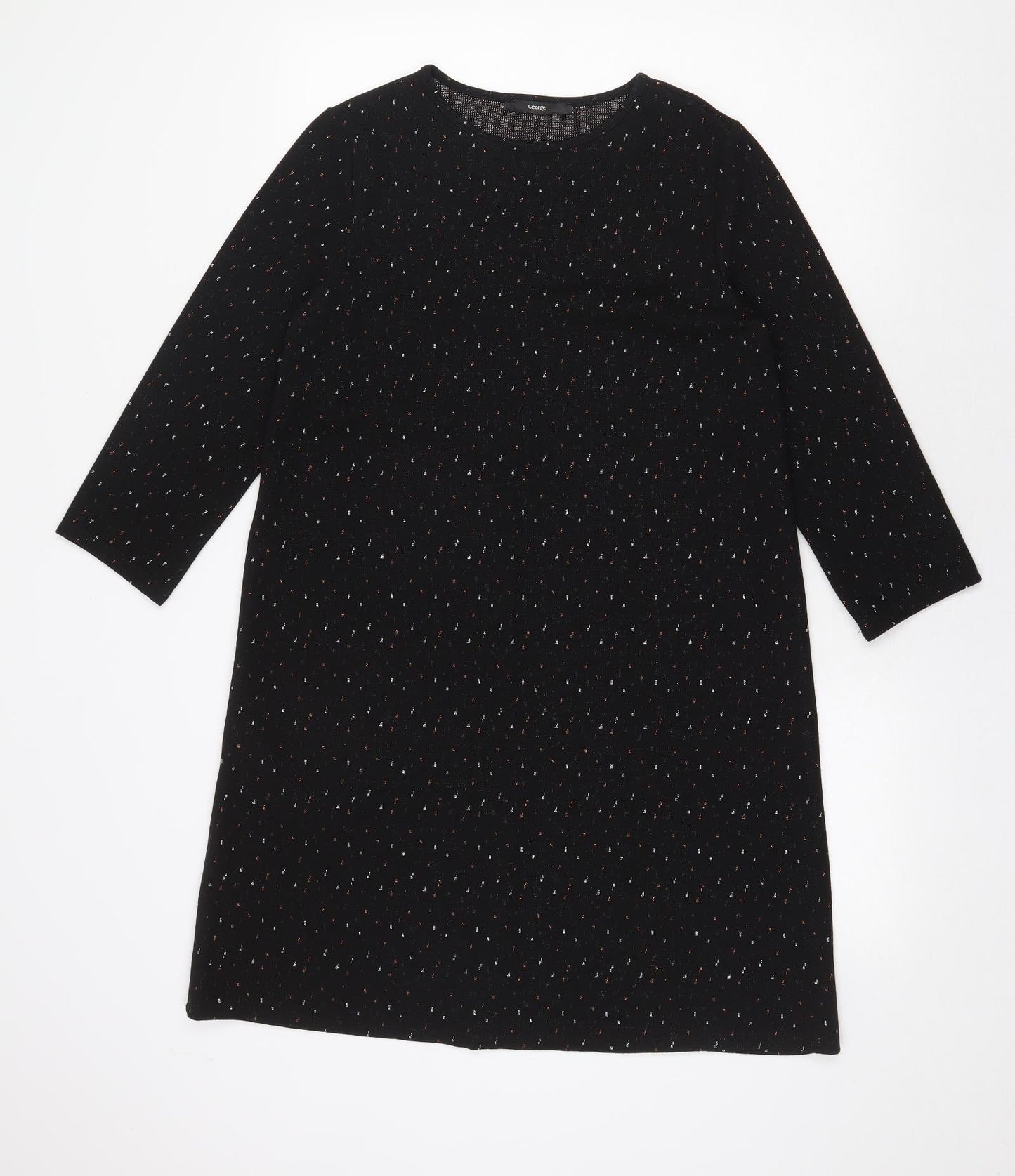 George Womens Black Geometric Polyester A-Line Size 12 Round Neck Pullover