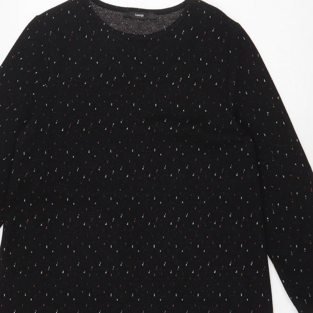 George Womens Black Geometric Polyester A-Line Size 12 Round Neck Pullover