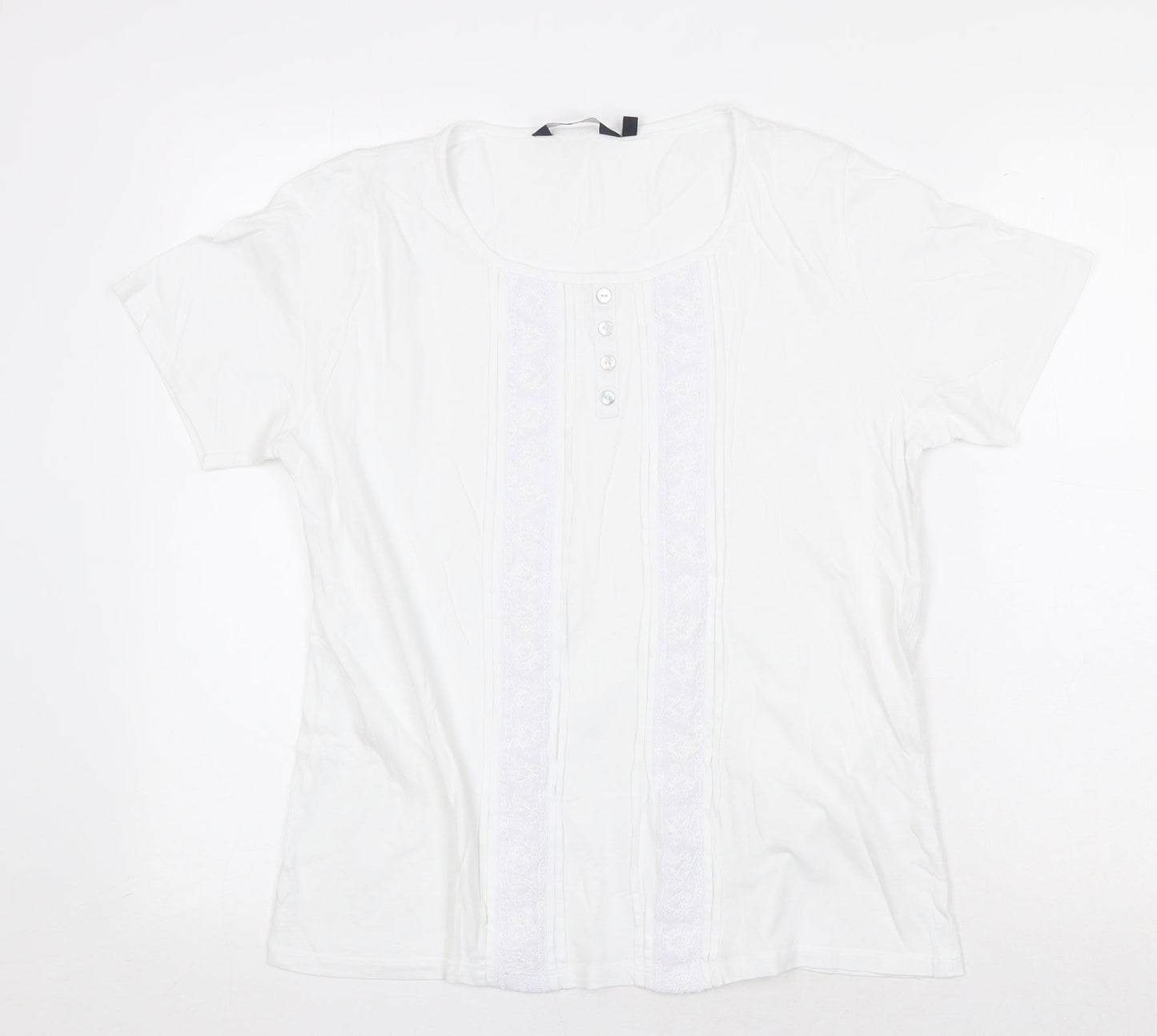 EWM Womens White 100% Cotton Basic T-Shirt Size M Scoop Neck