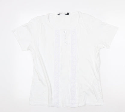 EWM Womens White 100% Cotton Basic T-Shirt Size M Scoop Neck