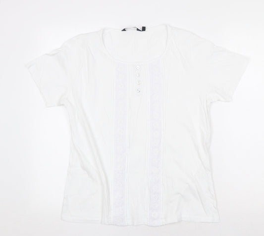 EWM Womens White 100% Cotton Basic T-Shirt Size M Scoop Neck