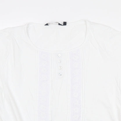 EWM Womens White 100% Cotton Basic T-Shirt Size M Scoop Neck