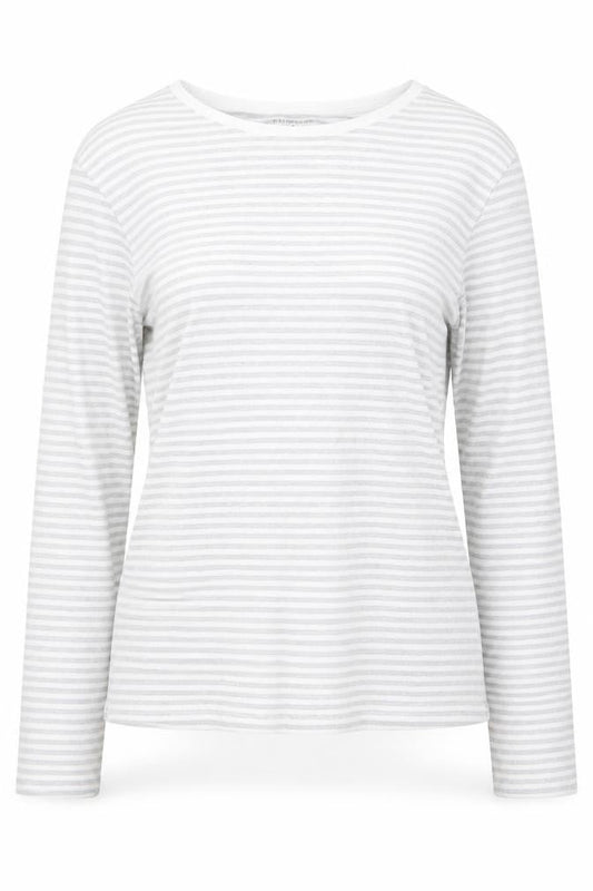 Primark Womens Grey Striped Cotton Basic Blouse Size S Boat Neck