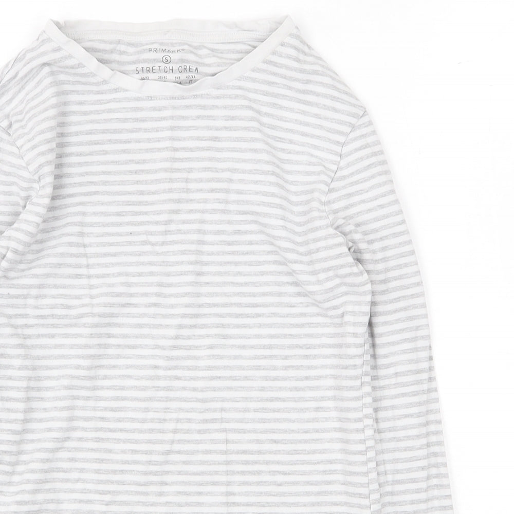 Primark Womens Grey Striped Cotton Basic Blouse Size S Boat Neck