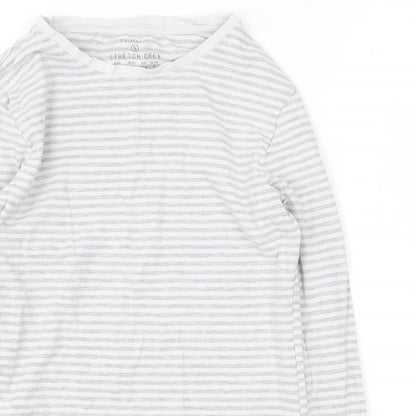 Primark Womens Grey Striped Cotton Basic Blouse Size S Boat Neck