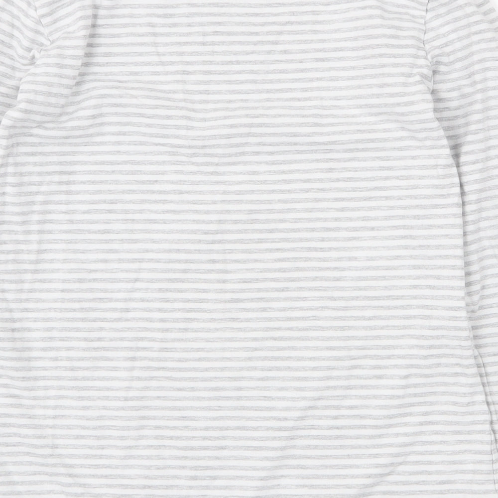 Primark Womens Grey Striped Cotton Basic Blouse Size S Boat Neck