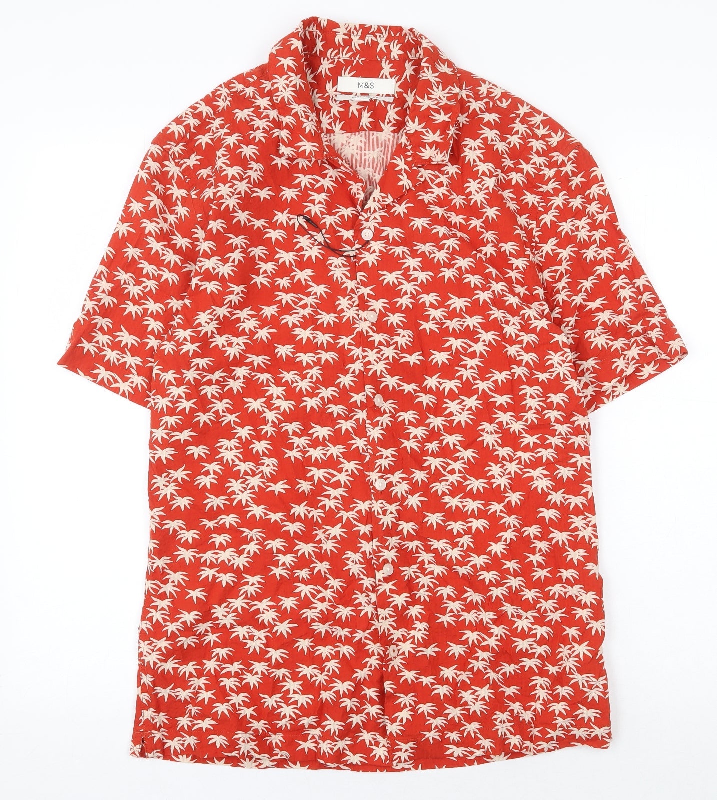 Mens UK Size S Marks and Spencer Red  Button-Up Short Sleeve Casual Shirt