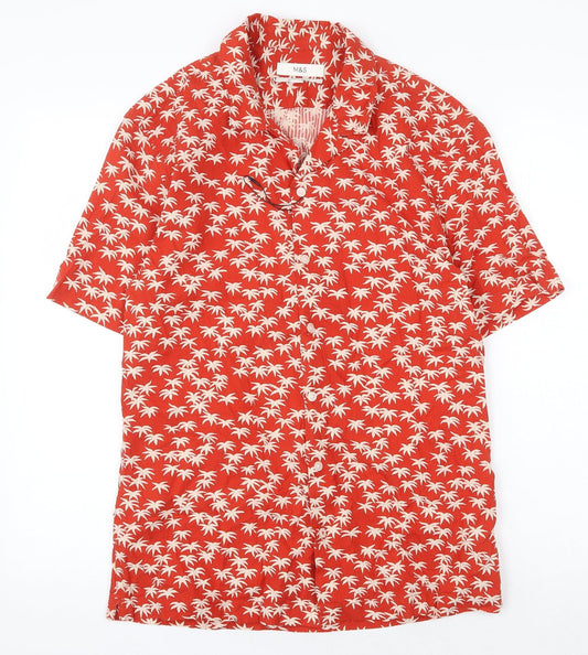 Mens UK Size S Marks and Spencer Red  Button-Up Short Sleeve Casual Shirt