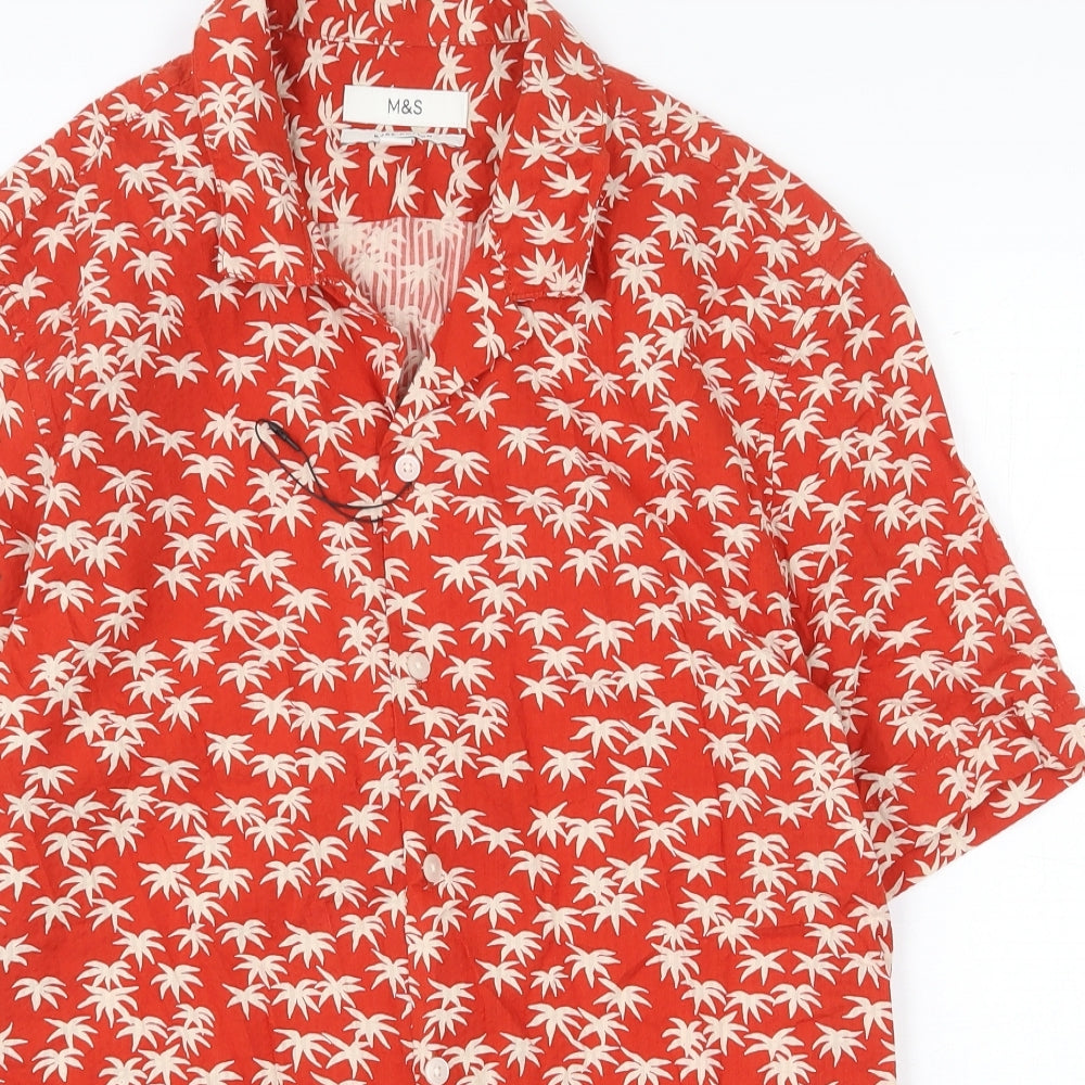 Mens UK Size S Marks and Spencer Red  Button-Up Short Sleeve Casual Shirt
