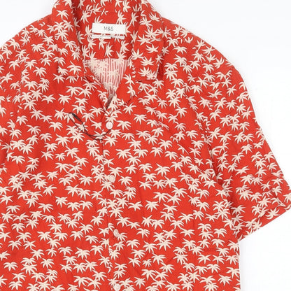 Mens UK Size S Marks and Spencer Red  Button-Up Short Sleeve Casual Shirt