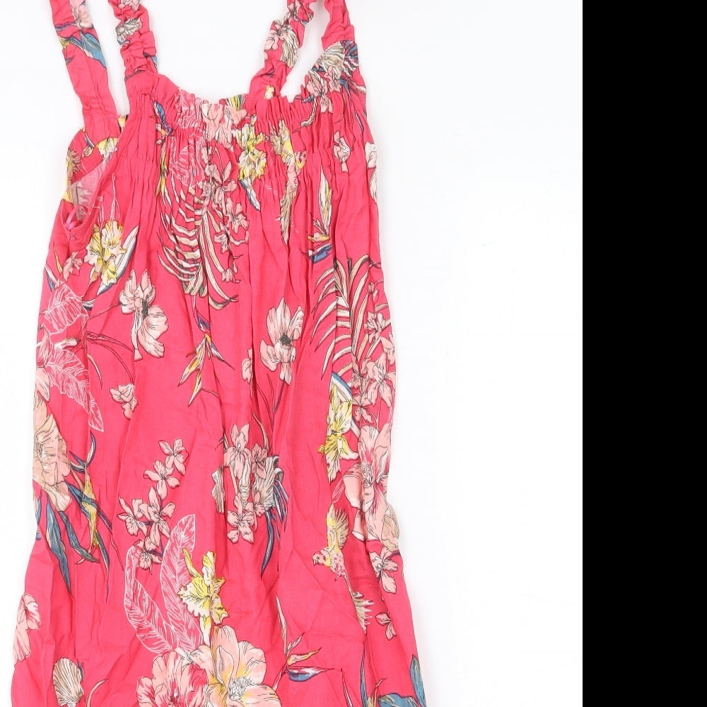 Marks and Spencer Womens Pink Floral Viscose Tank Dress Size 6 Scoop Neck Pullover