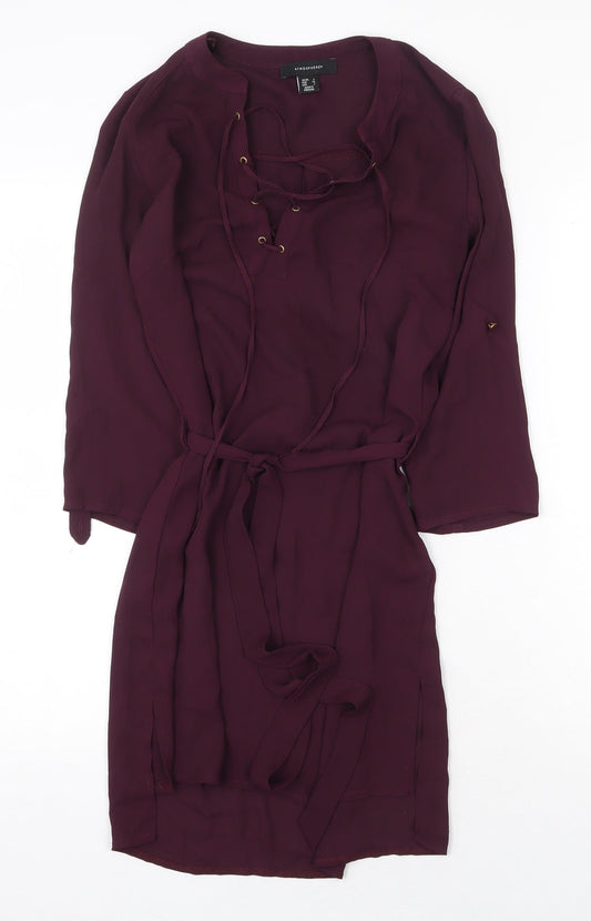 Atmosphere Womens Purple Polyester Sheath Size 6 V-Neck Tie