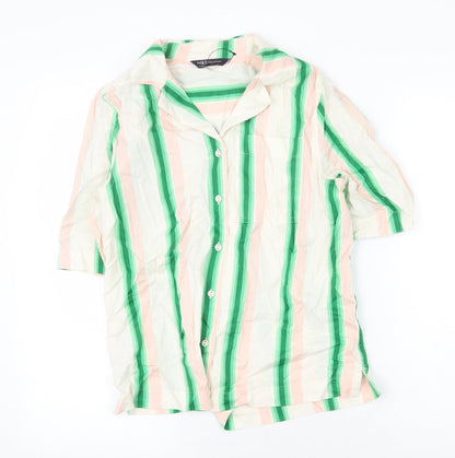 Marks and Spencer Womens Multicoloured Striped Cotton Basic Button-Up Size 8 Collared