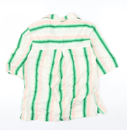 Marks and Spencer Womens Multicoloured Striped Cotton Basic Button-Up Size 8 Collared
