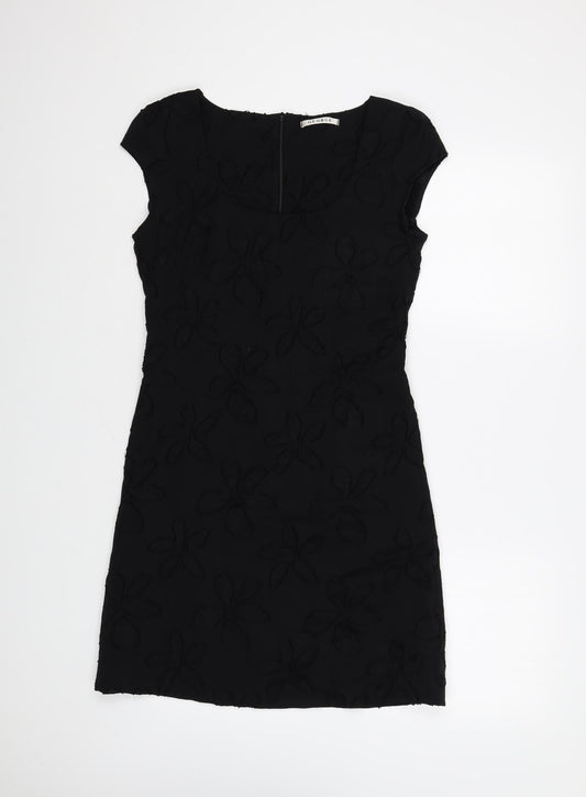 George Womens Black Geometric Polyester Shift Size 10 Round Neck Zip