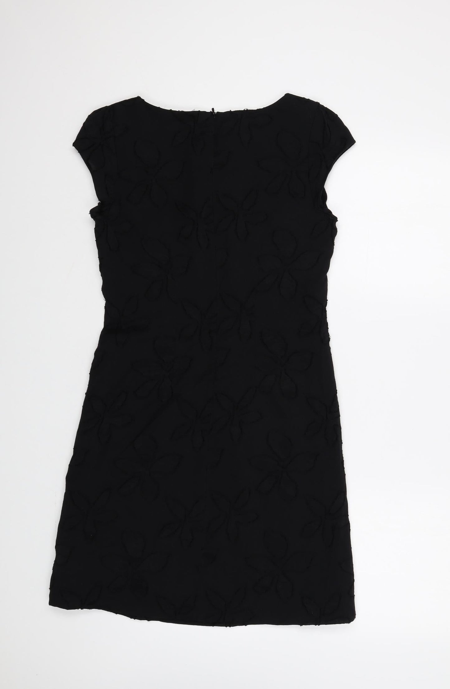 George Womens Black Geometric Polyester Shift Size 10 Round Neck Zip