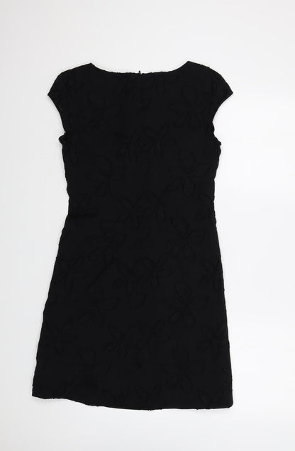 George Womens Black Geometric Polyester Shift Size 10 Round Neck Zip