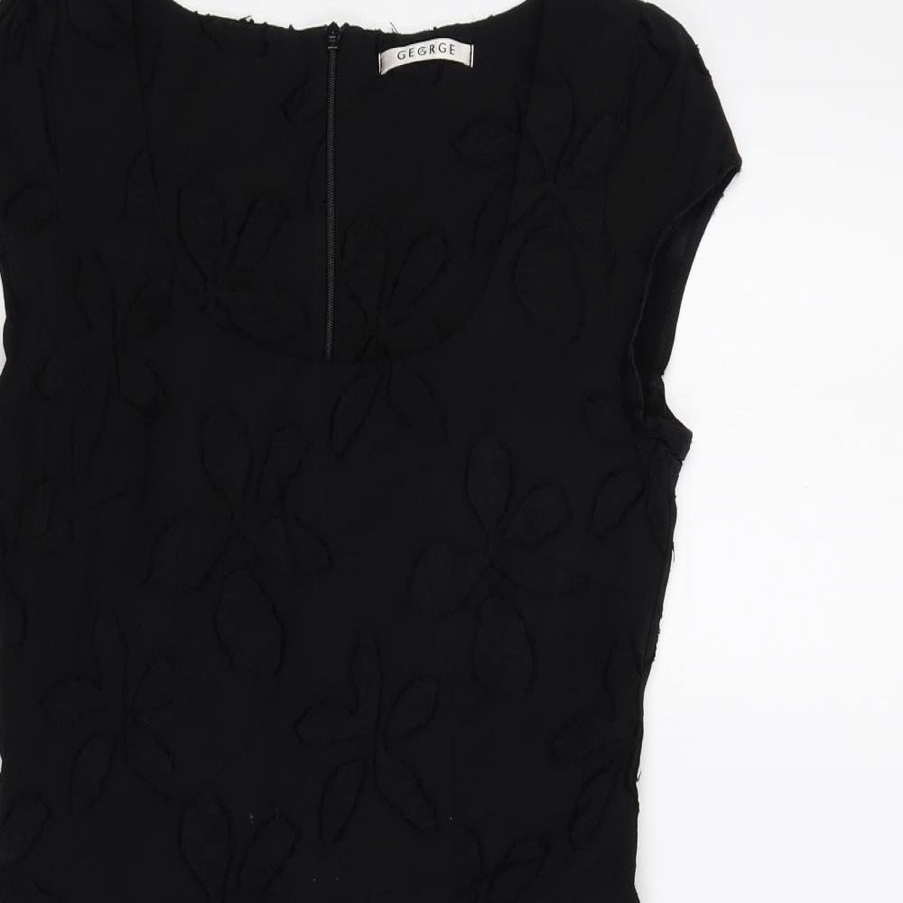 George Womens Black Geometric Polyester Shift Size 10 Round Neck Zip