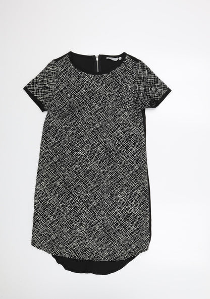 New Look Womens Black Geometric Polyester A-Line Size 6 Round Neck Zip