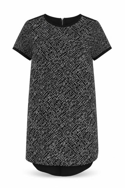 New Look Womens Black Geometric Polyester A-Line Size 6 Round Neck Zip