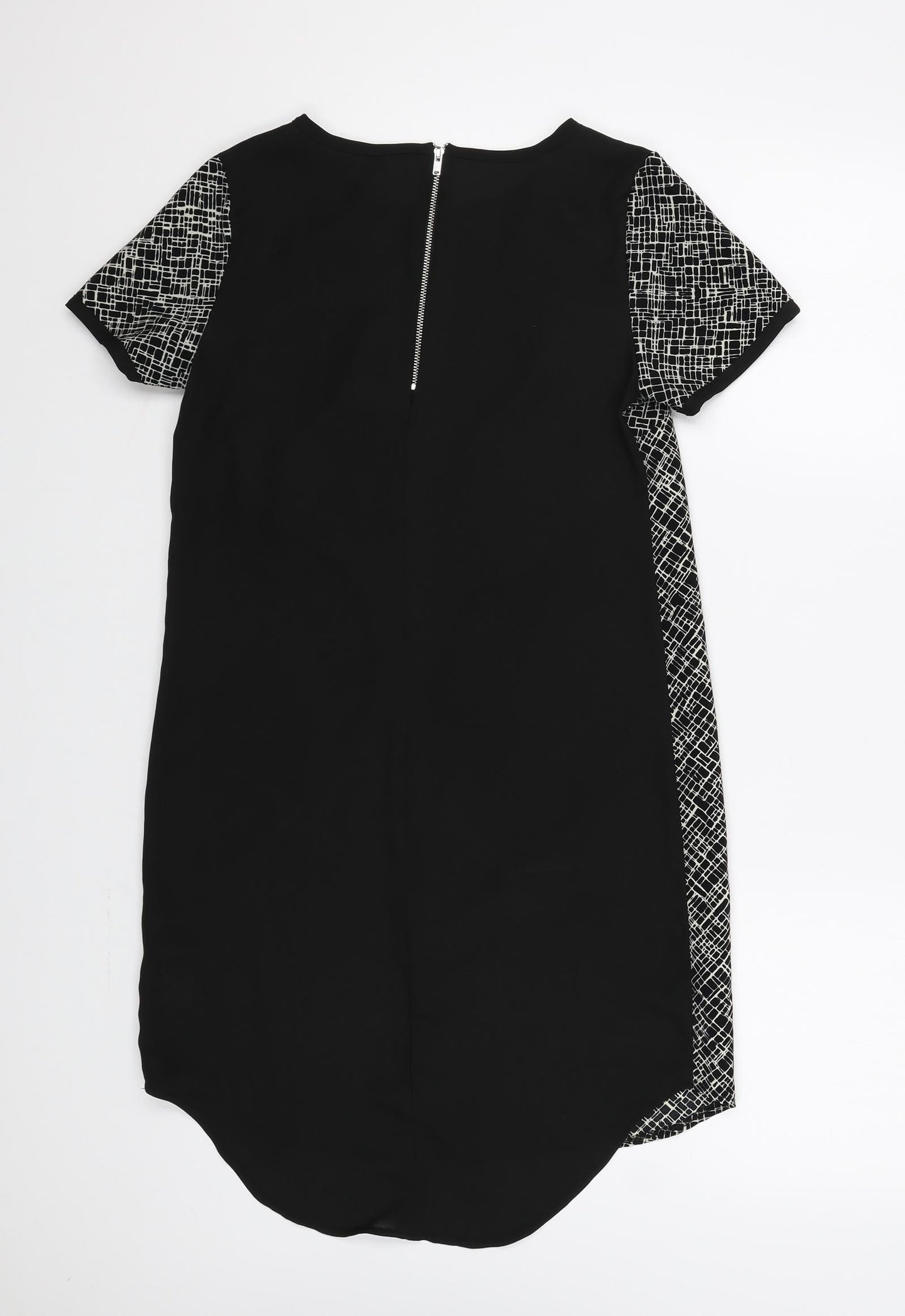 New Look Womens Black Geometric Polyester A-Line Size 6 Round Neck Zip