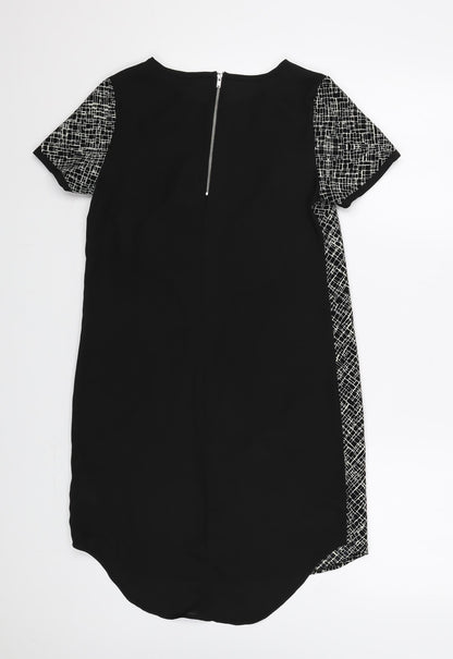 New Look Womens Black Geometric Polyester A-Line Size 6 Round Neck Zip