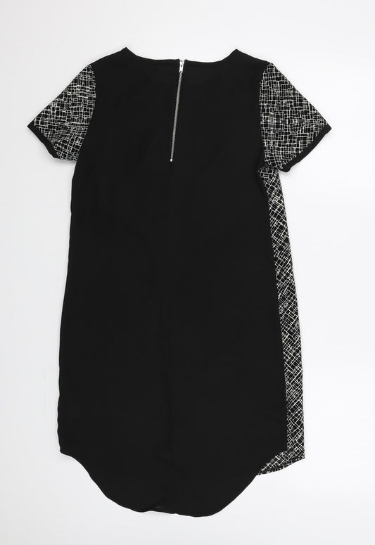 New Look Womens Black Geometric Polyester A-Line Size 6 Round Neck Zip